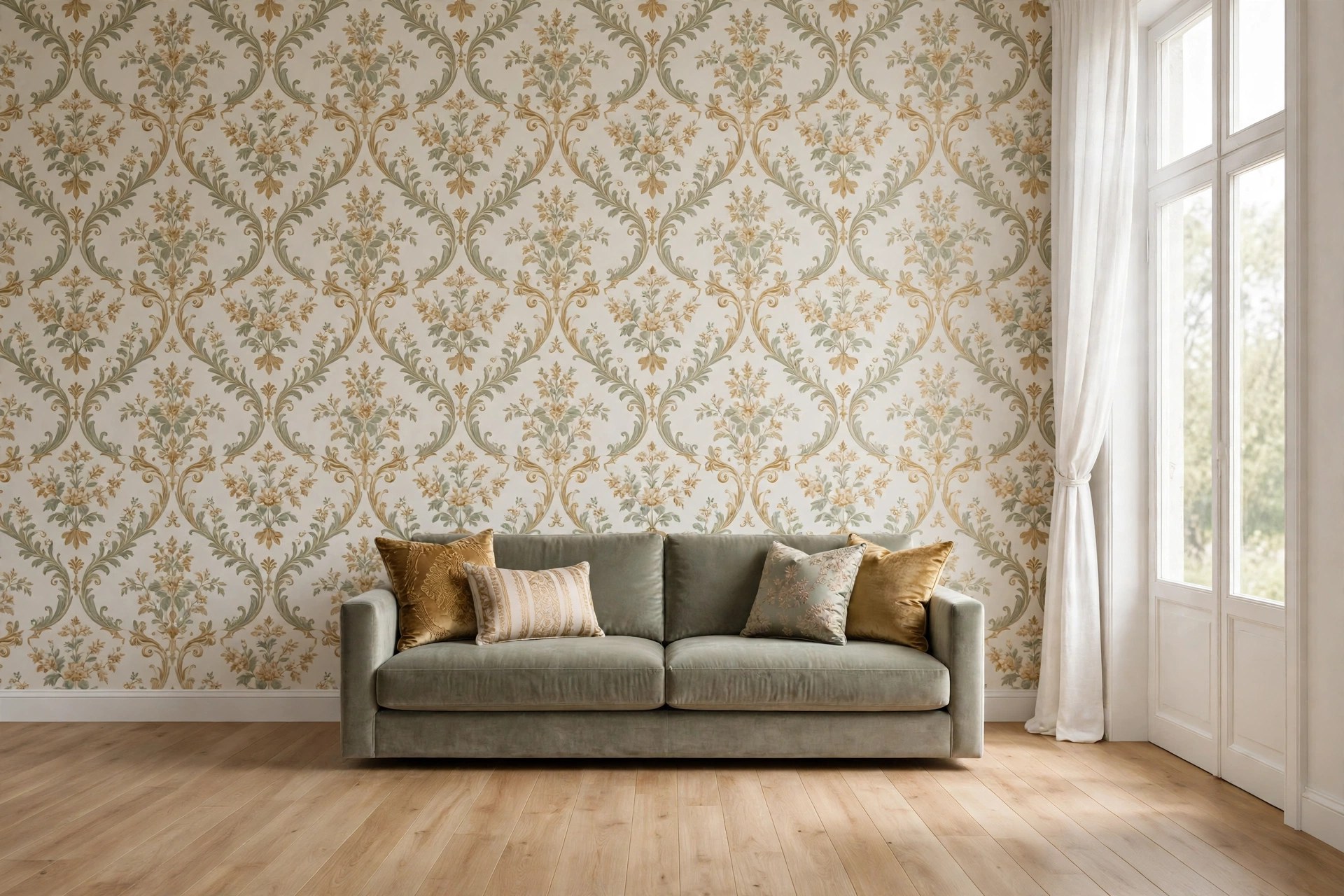 Same room with designer wallpaper and a stunning new sofa from Universal Wallpaper and Sofa Work